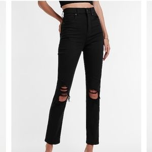 Express High Waisted Black Ripped Supersoft Skinny Jeans